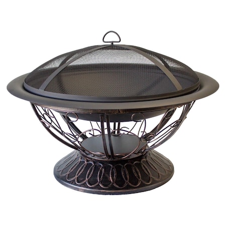 Gardencontrol 30 x 18 in. Wood Burning Firepit with Scroll Design, Black GA1687359